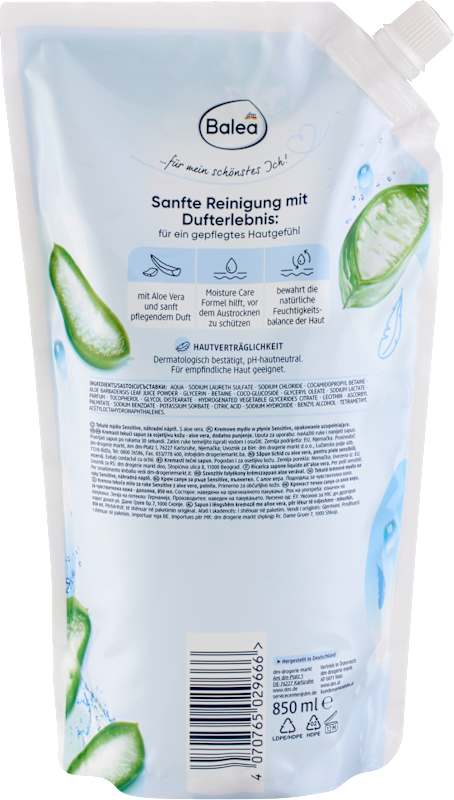 Balea Savon crème Sensitive à l'aloe vera recharge 850 ml