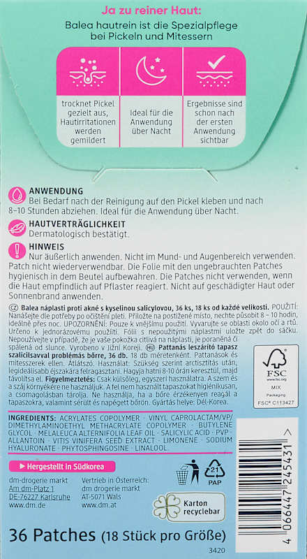 Balea Patchs anti-boutons peau nette 36 pièces