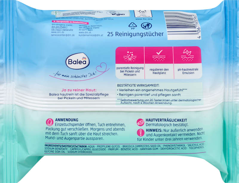 Balea Lingettes démaquillantes nourrissantes peau nette 25 pièces