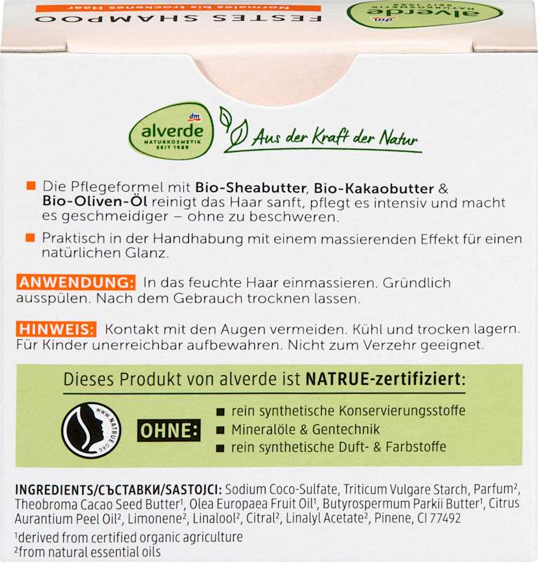 alverde NATURKOSMETIK shampoing solide mandarine-basilic 60 g