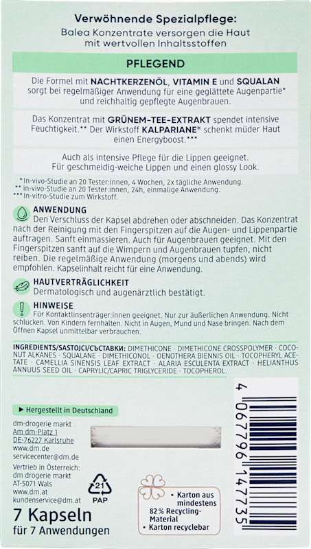 Balea Concentré yeux & lèvres 7 pièces