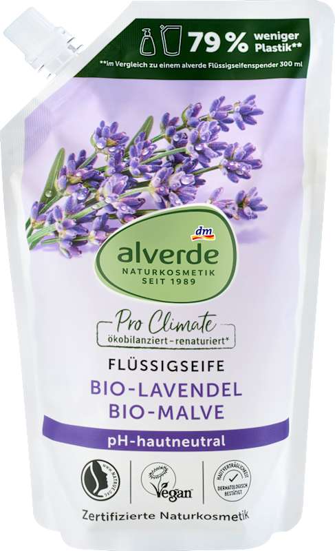 alverde NATURKOSMETIK savon liquide lavande mauve recharge 500 ml