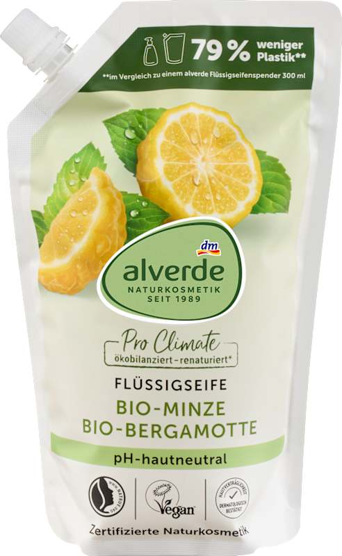 alverde NATURKOSMETIK Savon Liquide Menthe Bergamote Recharge 500 ml
