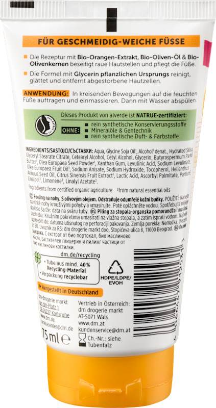 alverde NATURKOSMETIK Gommage pieds à l'orange 75 ml