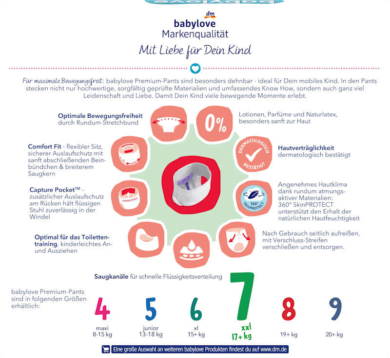 babylove Baby Pants Premium T.7 XXL (17+ kg) pack mensuel 72 pièces