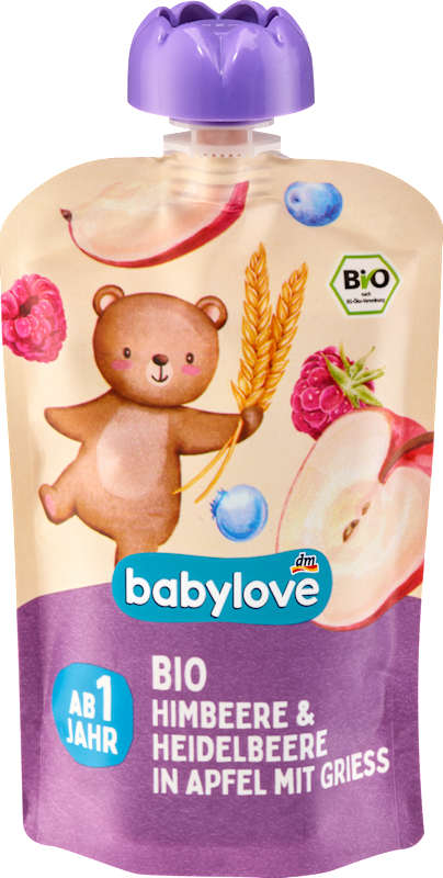 babylove gourde framboise & myrtille pomme et semoule dès 1 an, 100 g