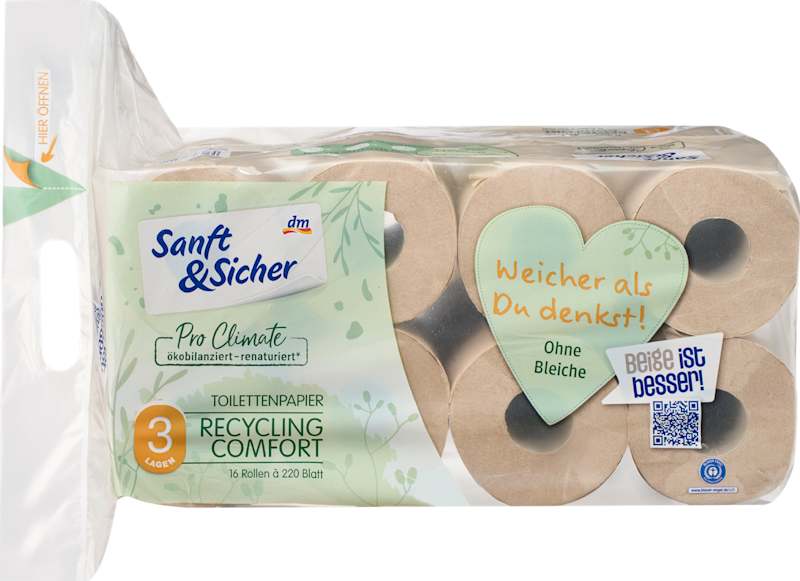 Sanft&Sicher papier toilette recyclé 3 plis 16x220 feuilles 16 pièces