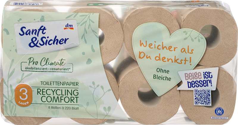 Sanft&Sicher Papier toilette recyclé 3 plis 8x220 feuilles 8 pièces