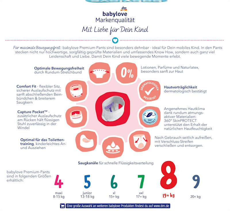 babylove Baby Pants Premium T.8 XXL (19+ kg) pack mensuel 64 pcs