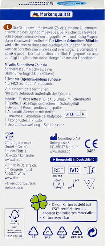 Mivolis test rapide maladie cœliaque 1 utilisation 1 pièce