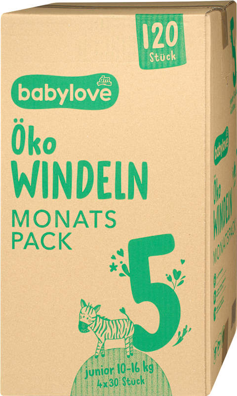 babylove Couches Öko T.5 junior (10-16 kg) pack mensuel, 120 pièces