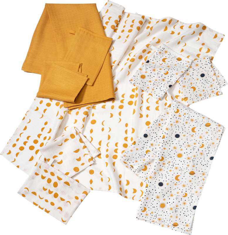 babylove langes set de départ blanc/moutarde, 9 pièces