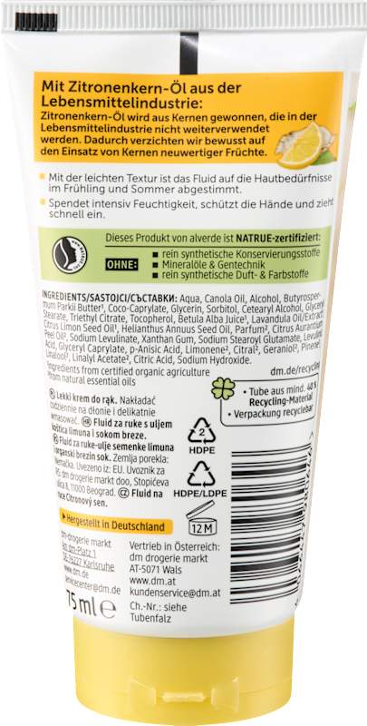 alverde NATURKOSMETIK Fluide mains Rêve de citron 75 ml