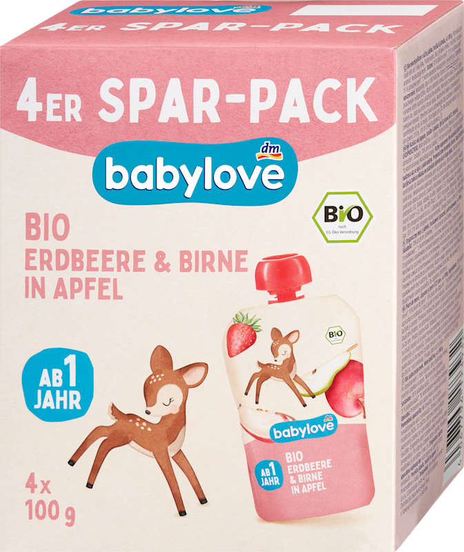 babylove Gourde fraise & poire dans pomme dès 1 an 4x100 g 400 g
