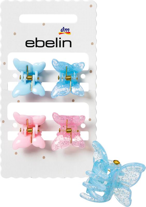 ebelin Pinces à cheveux papillon bleu clair/rose, 4 pièces