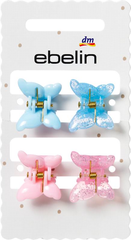 ebelin Pinces à cheveux papillon bleu clair/rose, 4 pièces
