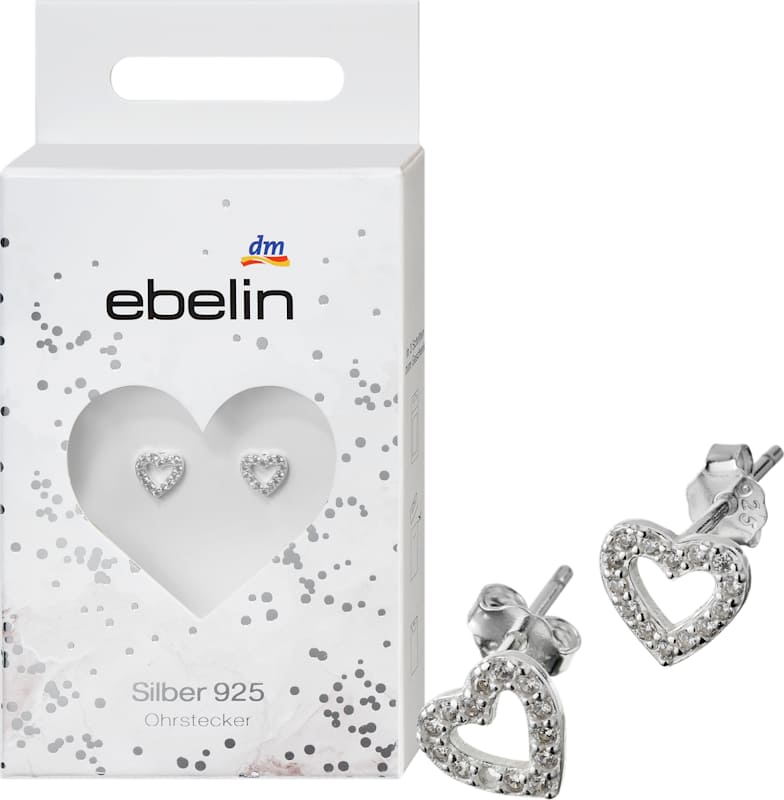 ebelin Boucles d'oreilles argent 925 forme cœur, 2 pcs
