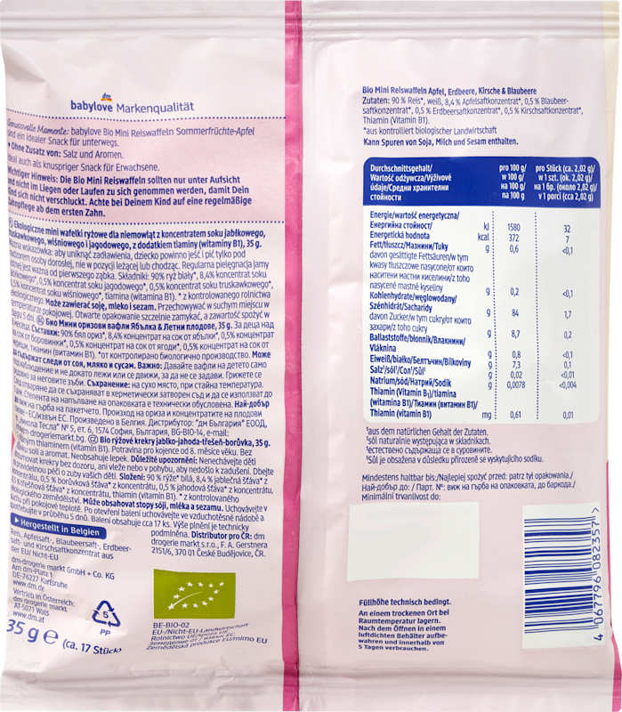 babylove galettes de riz fruits d'été pomme dès 8 mois 35 g
