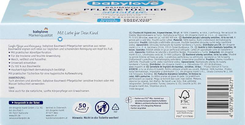 babylove Lingettes coton sensitive 50 pièces
