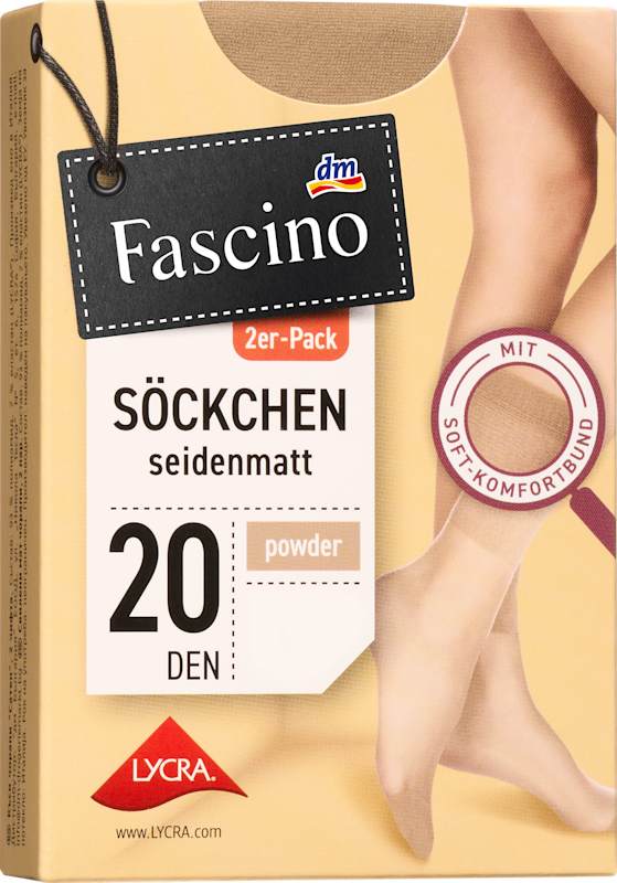 Fascino Socquettes satiné mat poudré, Taille 39-42, 20 deniers, lot de 2