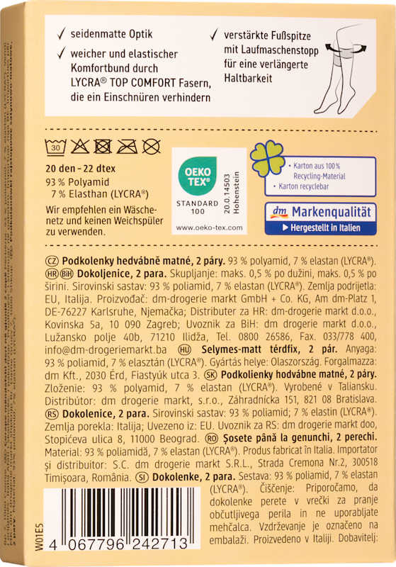 Fascino Mi-bas satiné mat poudré, Taille 39-42, 20 deniers, lot de 2