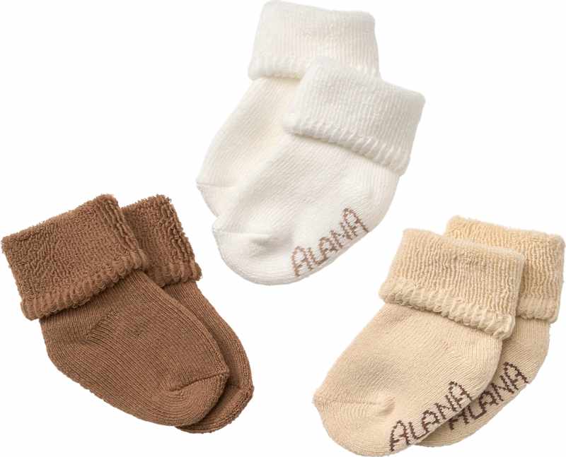 ALANA Chaussettes naissance brun, beige & blanc, Taille 13/14, lot de 3