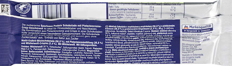 Sportness Chocolat protéiné fourré pistache et crisp, 85 g