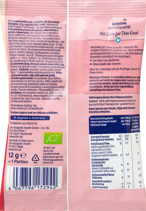 babylove Snack enfant Chips de fraise dès 3 ans 12 g