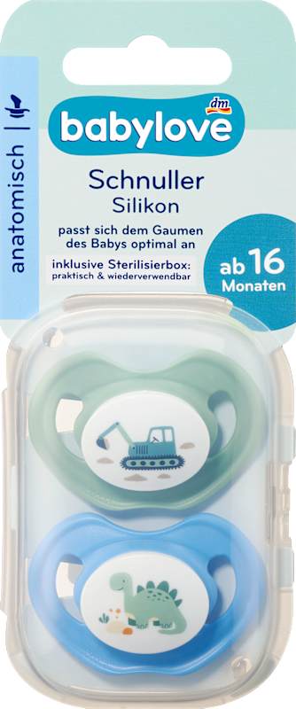 babylove Sucette silicone anatomique, menthe/bleu, T. 3, dès 16 mois, 2 pièces