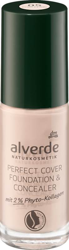 alverde NATURKOSMETIK Fond de teint & correcteur Perfect Cover 2% phyto-collagène 05 Porcelain 25 ml