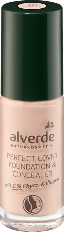 alverde NATURKOSMETIK fond de teint & anticernes Perfect Cover 2% phyto-collagène 10 Vanilla, 25 ml