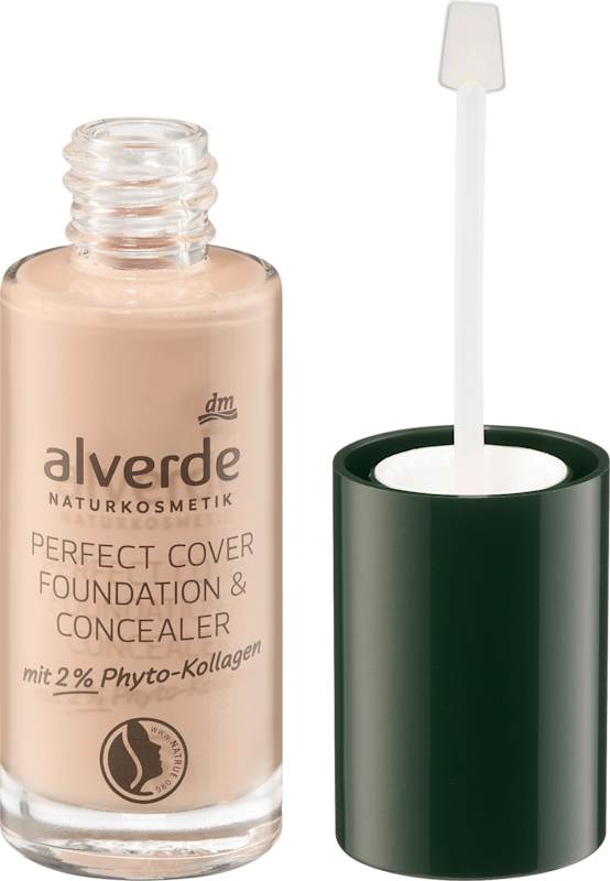 alverde NATURKOSMETIK Fond de teint et correcteur Perfect Cover 2% phyto-collagène 40 Caramel, 25 ml