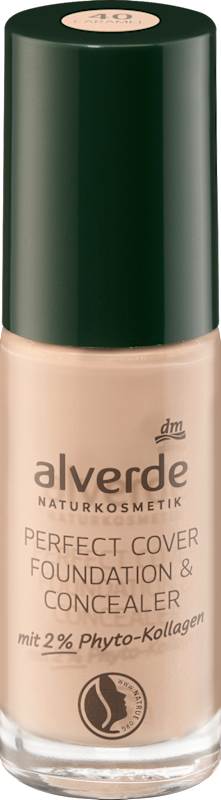 alverde NATURKOSMETIK Fond de teint et correcteur Perfect Cover 2% phyto-collagène 40 Caramel, 25 ml