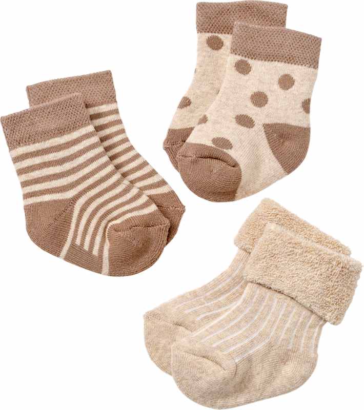 ALANA Chaussettes naissance à pois et rayures beige & brun, Taille 13/14, lot de 3