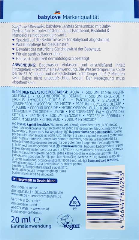 babylove bain moussant doux Sensitive 20 ml