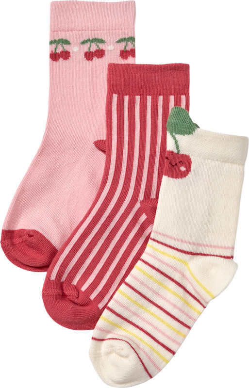 ALANA Chaussettes motif cerises & application 3D rose, Taille 31/33, lot de 3