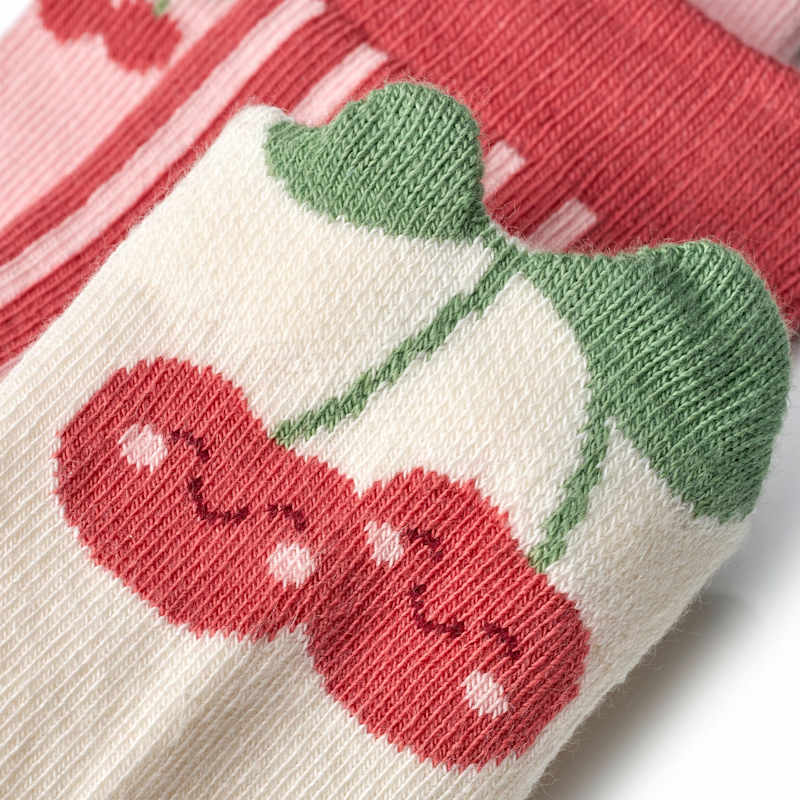 ALANA Chaussettes motif cerises & application 3D rose, Taille 31/33, lot de 3