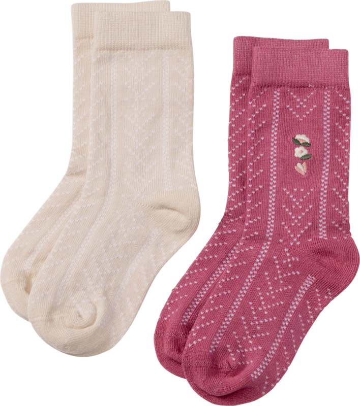 ALANA Chaussettes ajourées à broderie fleurie rose & beige, Taille 23/26, lot de 2