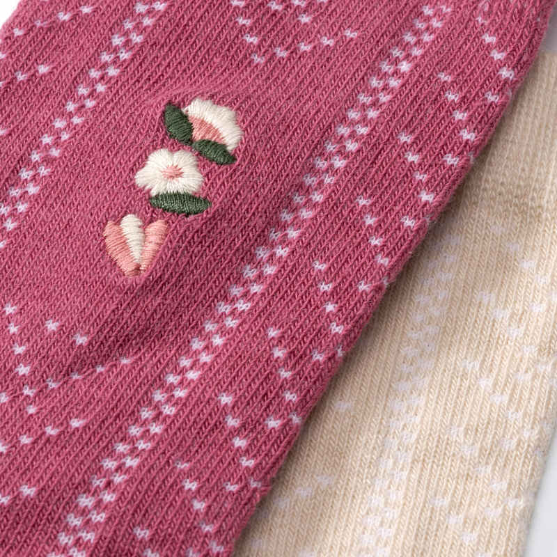 ALANA Chaussettes ajourées à broderie fleurie rose & beige, Taille 23/26, lot de 2