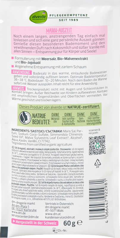 alverde NATURKOSMETIK Sel de bain Mama Mauve & Huile de jojoba 60 g