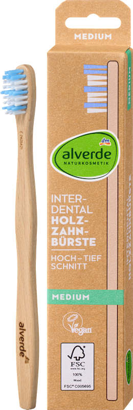 alverde NATURKOSMETIK Brosse à Dents Interdentaire Bois medium, 1 pièce