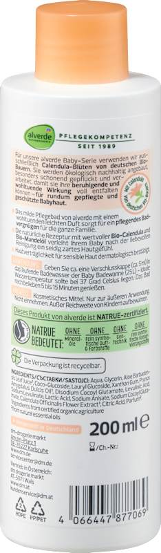 alverde BABY Bain soin bébé Calendula & Amande 200 ml