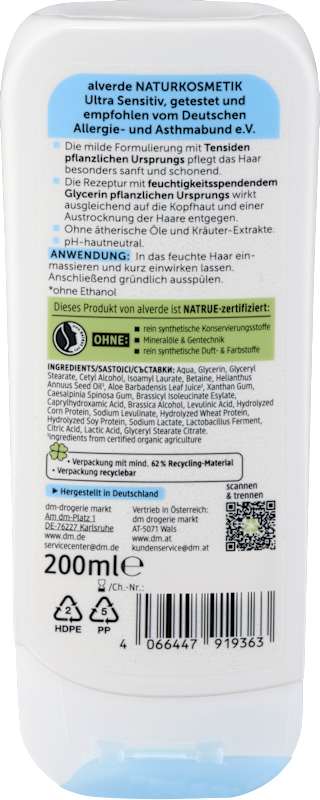 alverde NATURKOSMETIK Après-shampoing Ultra Sensitive 200 ml