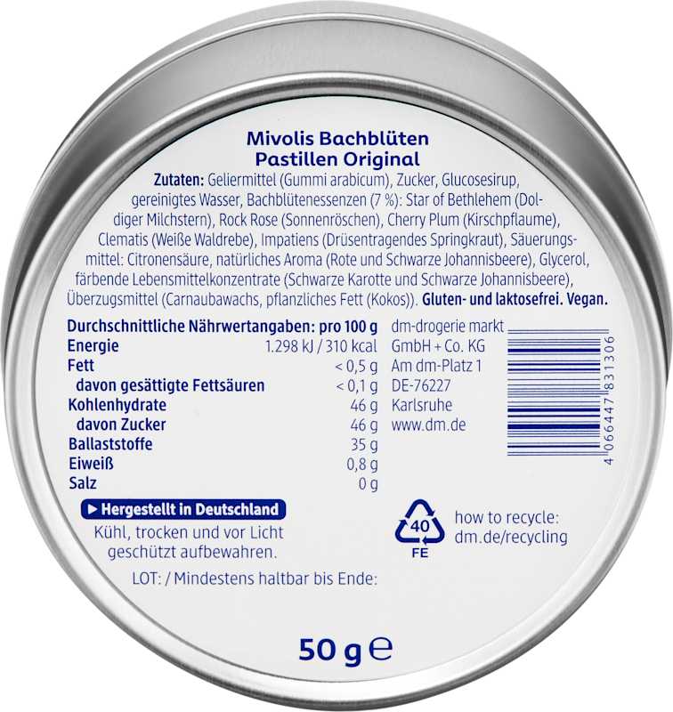 Mivolis Pastilles fleurs de Bach, 50 g