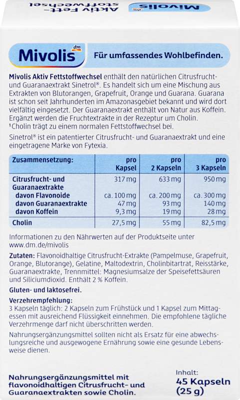 Mivolis Aktiv Métabolisme des graisses capsules 45 pièces 25 g