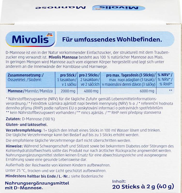 Mivolis Mannose Sticks 20 pièces, 40 g