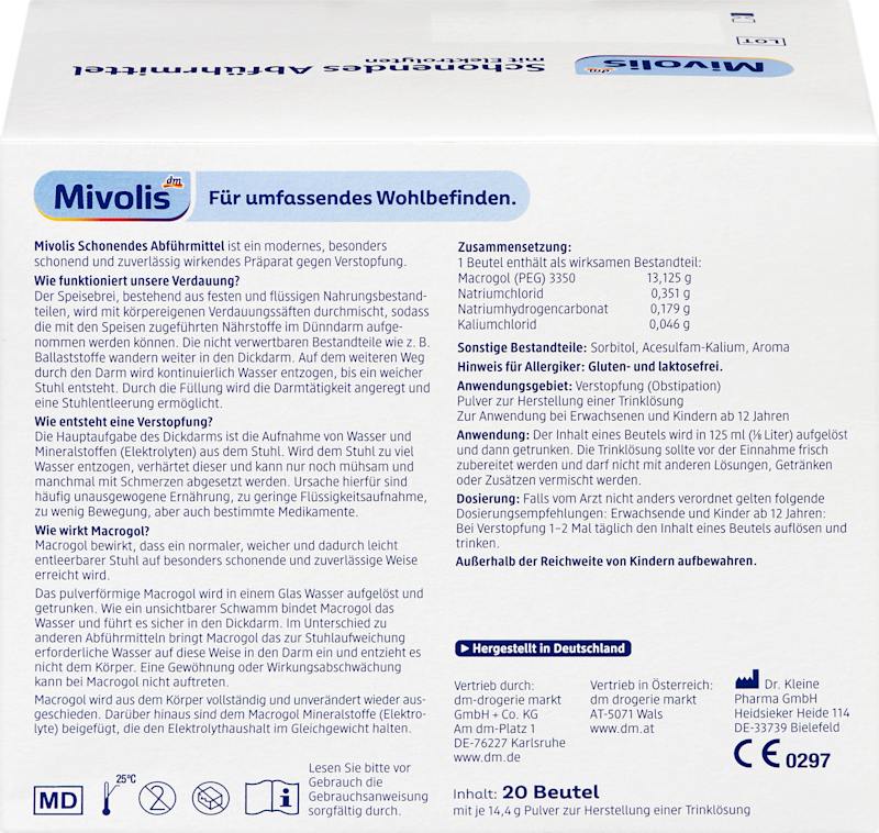 Mivolis laxatif doux sachets 20 pièces, 288 g