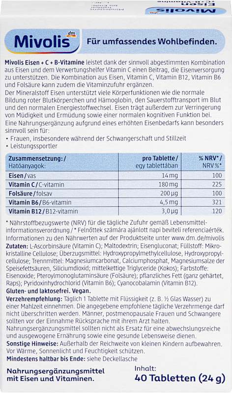 Mivolis fer + C + vitamines B comprimés 40 pièces 24 g