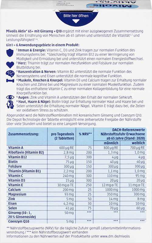 Mivolis Aktiv 65+ comprimés 60 pièces 51 g