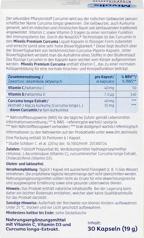 Mivolis Premium curcuma capsules liquides 30 pc 19 g